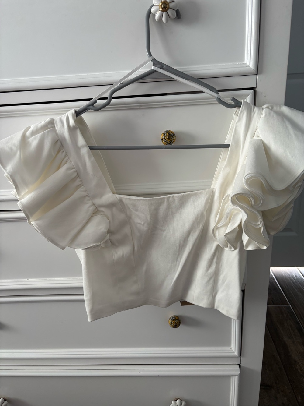 DO+BE Ivory Puff-Sleeve Square-Neck Crop Top